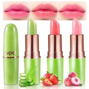 evpct 3Pcs Magic Color Changing Lipstick Long Lasting Waterproof 24 Hours Original for Women, Aloe Vera Strawberry Peach Pink PH Mood Permanent Color Changing Lipstick Lip Balm Gloss, labial magico (3 Count (Pack of 1))