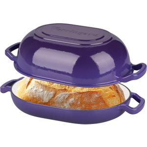 Enameled Cast Iron Sourdough Bread Oven, Dutch Oven, Loaf Cast Iron Bread Pan for Homemade Bread Baking, Meatloaf Pan with Lid, 7QT, Purple