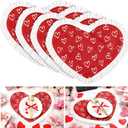 Bucherry 4 Pcs Valentine's Day Heart Placemats 17 Inch Red Love Hearts Placemats Fabric Table Mats with Ruffled White Edge, Seasonal Anniversary Holiday Table Mats for Party Kitchen Dining Decoration