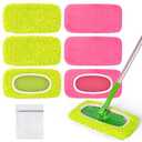 6 Pack Reusable Mop Pads Compatible with Swiffer Sweeper Mop, Washable Wet Pads Refill, Dry Sweeping Cloths, Microfiber Pads for Mopping Floors (Green, Pink)