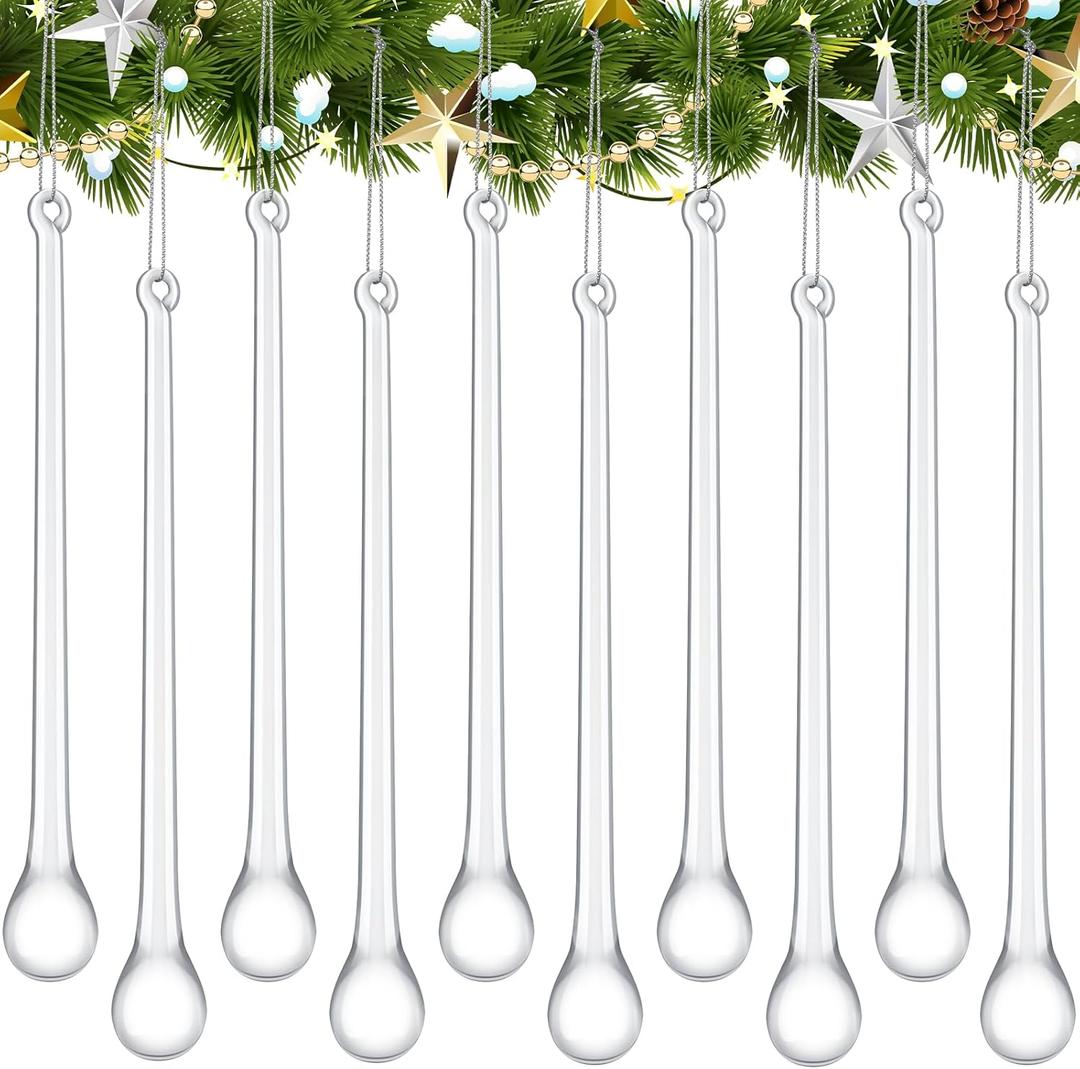 24 Pcs Glass Icicles Christmas Ornaments 5.91'' x 1.18'' Extra Long Clear Teardrop Christmas Chandelier Decorations Crystal Hanging Ornaments Glass Raindrops for Xmas Tree Decor Party