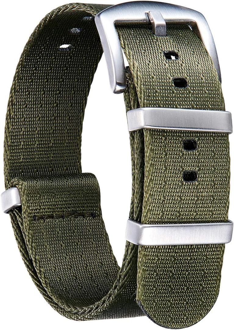 BINLUN Nylon Watch Band Thick G10 Premium Ballistic Nylon Multicolor Replacement Watch Straps with Silver/Black Stainless Steel Buckle for Men Women 18mm 20mm 22mm 24mm (Green)