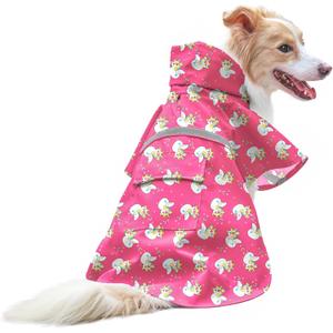 NACOCO Large Dog Raincoat Adjustable Pet Water Proof Clothes Lightweight Rain Jacket Poncho Hoodies with Strip Reflective (M,  Pink Unic ) (Pack of 1)