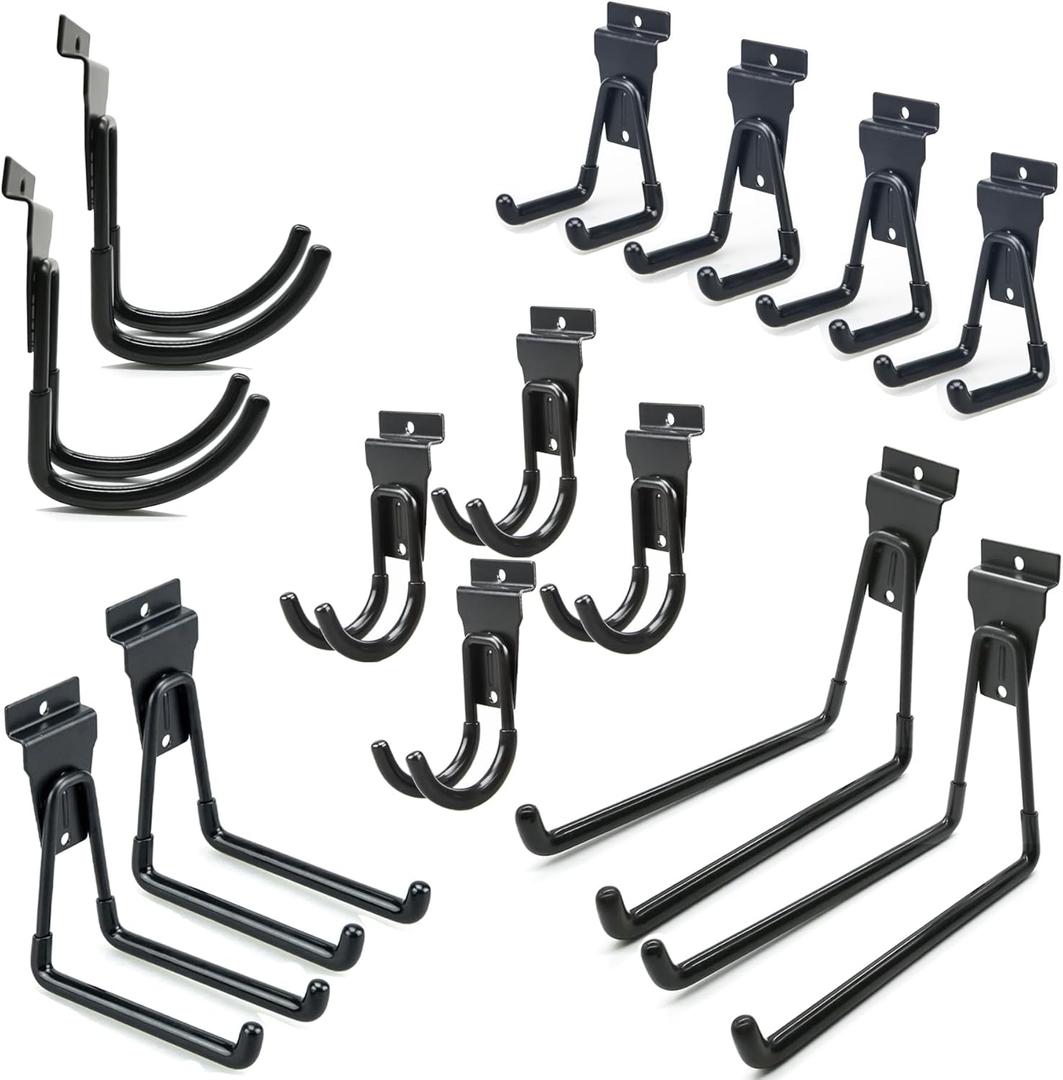 Slatwall Hooks 14 Pack, Heavy Duty Garage Wall Organizer, Multi-Size Hanging Hooks Compatible with Proslat, StoreWALL and HandiWall