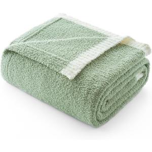 Snuggle Sac Ultra Soft Throw Blanket for Couch Bed Sofa 50x60 inches, Reversible Sage Green Blanket Microfiber Fluffy Fuzzy Cozy Knit Throws for Women Mothers Birthday Gifts