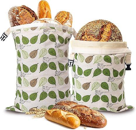 Beeswax Bread Bag for Homemade Sourdough, Sourdough Bread Bags with Zipper, 2 Pack Cotton Large Airtight Food Storage Bags to Keep Fresh