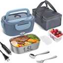 Vabaso Electric Lunch Box Food Heater, Electric Heating Lunch Boxes Lunch for Adults/Men/Truck/Car/Work, 80W 1.5L Removable 304 Stainless Steel Container, 110V/12V/24V, with Fork & Spoon (Butterfly Blue)