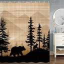 Viajar Bear Shower Curtain Rustic Woodland Cabin Country Forest Shower Curtain Wildlife Animal Bear Bathroom Decor 72x72inch Polyester Fabric, Brown (Black)