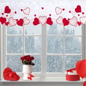 SmoothNovelty Valentines Day Kitchen Curtains Valances 58 x 14 Inch Embroidered Red Pink Love Heart Window Treatment Valance for Bedroom Bathroom Living Room Party Decor