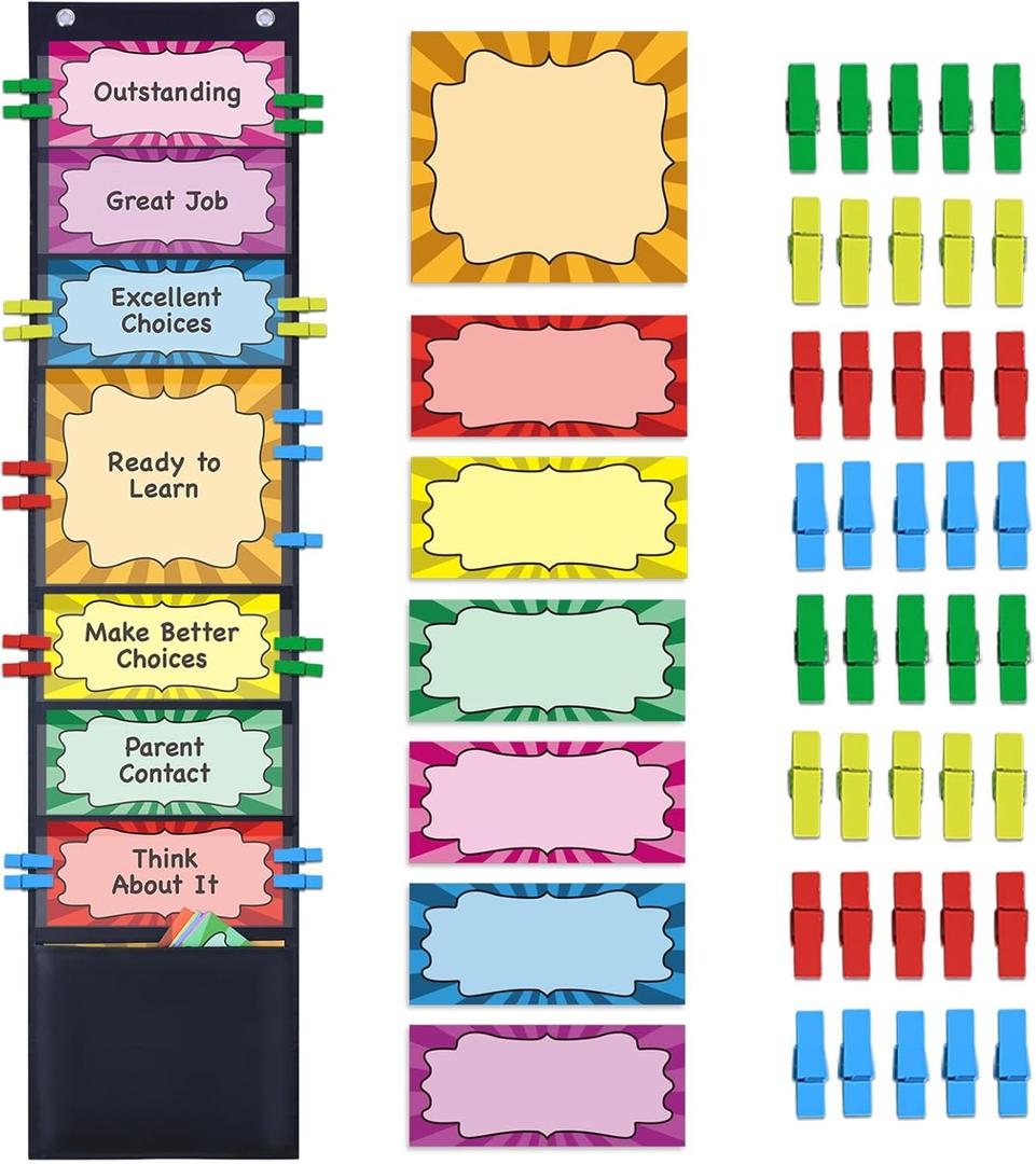 ZKOO Student Behavior Clip Chart for Classroom Management Kids Track Reward Pocket Chart Hanging Creative Bulletin Board Teacher Supplies for Preschool Class Must Haves, Classroom Homeschool
