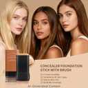 Full Coverage Foundation Stick with Contour Brush, Waterproof & Long-Lasting Foundation Makeup, Buildable Concealer Stick for All Skin Types, Lightweight Daily Natural Matte Finish for Beginners