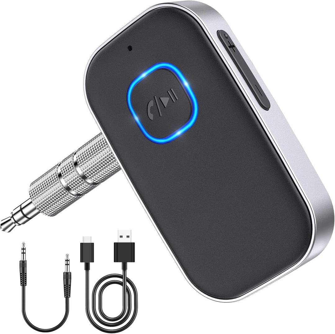 Bluetooth Car Adapter, WOCBUY 3.5mm AUX Bluetooth Receiver for Music Streaming, Wireless Music Audio Adapter with Built-in Mic, Home Stereo, Speakers (Handsfree Car Kits, 16H Playtime)