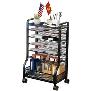 7 Tier File Organizer Beside Desk, Rolling File Cart with Sliding Trays Ideal for Office Organization in Offices, Schools, and Studios