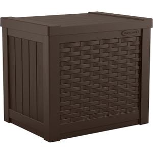 Suncast Small Outdoor Storage Box - 22 Gallon Java Resin Outdoor Deck Box, Flat-Lid Bench Seating, Patio Storage Bin Container for Organizing Tools, Cushions for Porch, Deck, Pool, & Garden