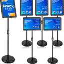 Sign Holder Stand with Rounded Safety Corners, Adjustable 31" to 52" Sign Stand Heavy Duty Floor Standing Poster Holder, Water/Sand Fillable Base for Storefront & Indoor Use, Anti-Glare Display for Signs (Black, 8.5*11 - 6 Pack)