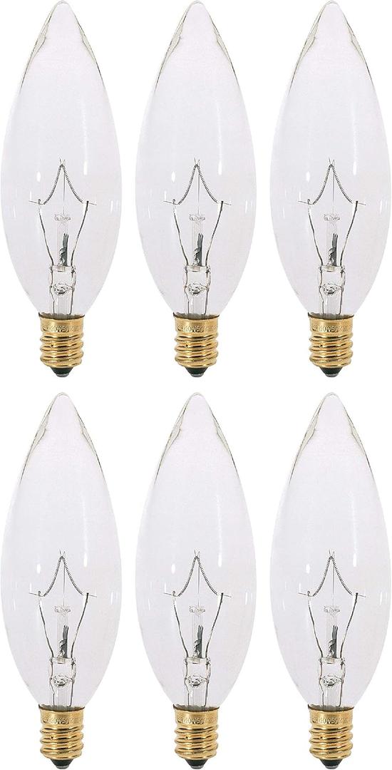 KOR (Pack of 6) Clear European Base (E14) Torpedo Tip 120V Chandelier Bulbs - Straight Tip (25)