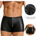 comeondear Men's Faux Leather Boxer Shorts Zipper Bulge Pouch Briefs Black Plus Size Sexy Underwear Panties