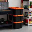 IRIS USA 3-Pack 27 Gallon Storage Bins with Lids |Made in USA| Heavy Duty Plastic Tote Containers for Truckbed Tool Box Organization, Large - Orange