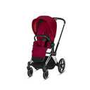 Cybex e-Priam Complete Stroller, Smart Assist Technology, Rocking Mode, One-Hand Compact Fold, Reversible Seat, Smooth Ride All-Wheel Suspension, True Red Seat with Chrome/Black Frame