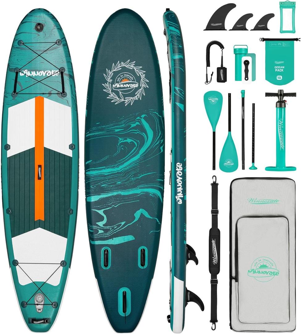 WNOVA 11'6"x35"x6" Wood Grain Stand Up Paddle Board Inflatable, Portable SUP Paddleboard with Complete Accessories, Camera Mount and 10L Dry Bag,Extra Wide Blow Up Paddle Board for Adults Youth Family