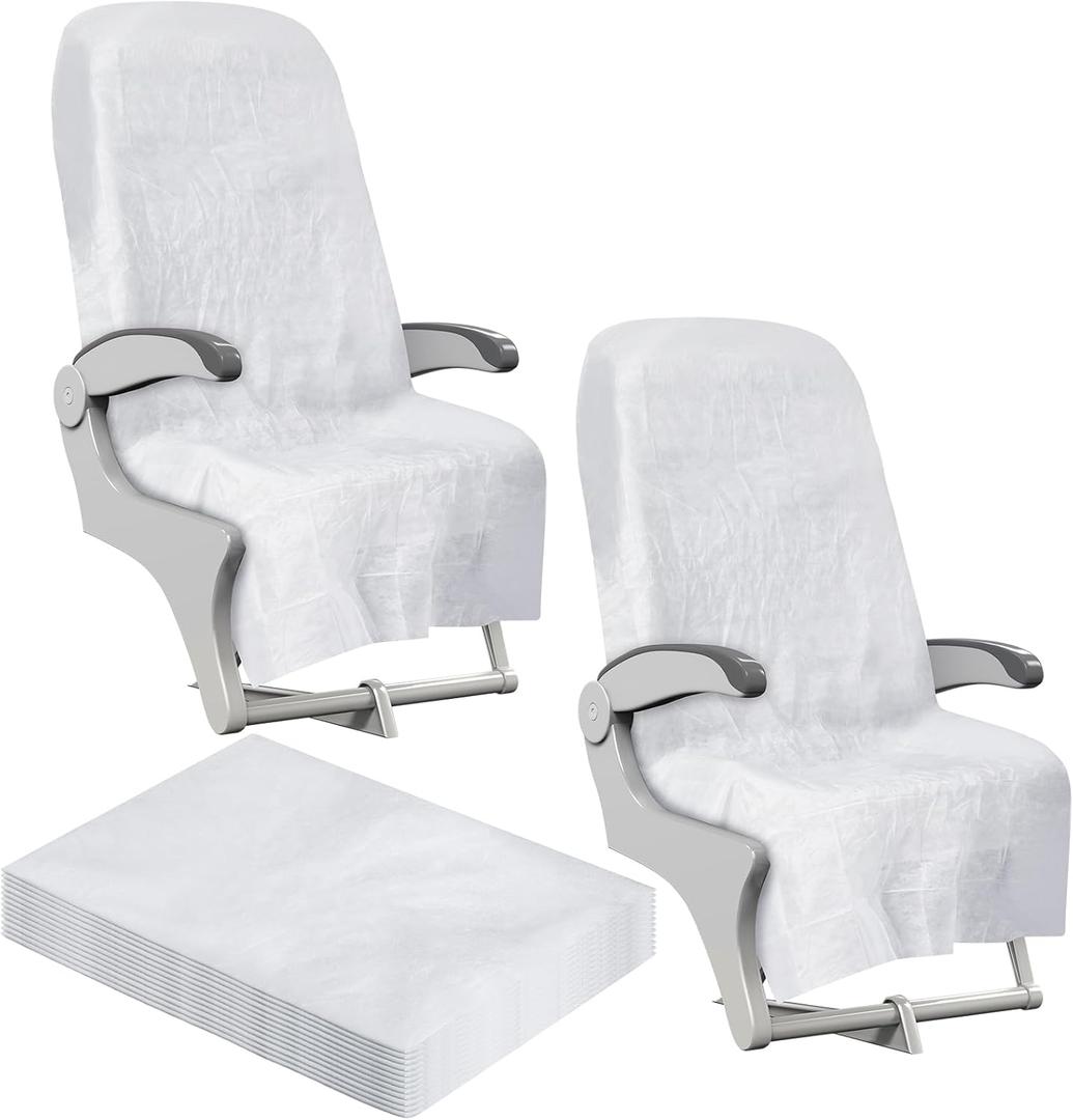 20 Pack Disposable Airplane Seat Covers Non-Woven Safety Protection Portable Cover White 60 x 24 Inches Public Seat Protector for Airplane Train Bus Car Office Movie Theatre Chair (Solid)