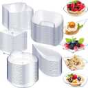 Tessco 100 Pcs Mini Dessert Plates Set, Disposable Appetizer Plates Assorted Shape Mini Plastic Spoons for Wedding Party Birthday(Clear)