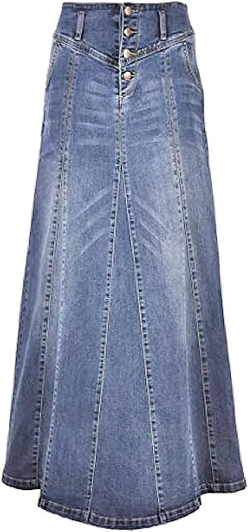 ebossy Women's High Rise Distressed Wash Denim Skirt A Line Swing Maxi Long Jean Skirts Small