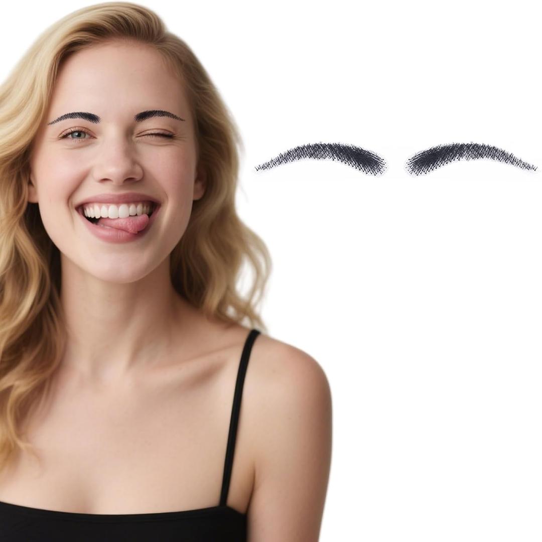 Fake Eyebrows, False EyeBrows 100% Handmade Full Lace Re-Usable Natural Invisible Realistic False Eyebrow Extensions for Man and Women, One Pair (Style 1)