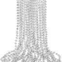 ZZYFGH 12 PCS Metallic Silver Bead Necklace Bulk,33'' Mardi Gras Round Beaded Necklaces for Mardi Gras Party Christmas New Year Eve Festive Events