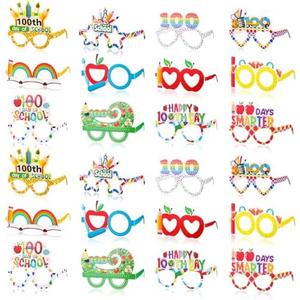 48 Pcs 100th Day of School Paper Glasses Happy 100th Day of School Eyeglasses Gifts Colorful Photo Booth Props for Kindergarten Preschool Reward Supplies Decorations Party Favors