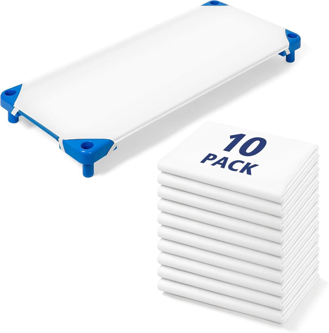 Comfyanno Cot Sheets for Daycare Standard Size - Fits 23" x 52" Cot, 10 Pack Bulk, Daycare Essentials, Soft & Comfortable Fitted Cot Cover, Preschool Kids Nap Time Sheets, Brushed Microfiber- White