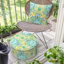 Inflatable Ottoman Stool D21 xH9 for Outdoor/Indoor Use, Water Repellent Patio Foot Rest Stool with Portable Handle,Round Pouf Ottoman Suitable for Garden,Deck and Camping - Damask Green