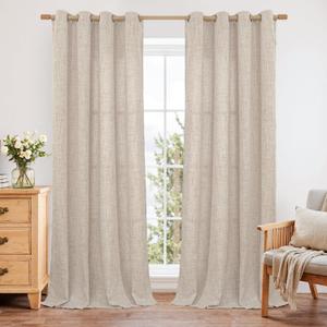 YoungsTex 95 Inches Long Curtains for Living Room 2 Panels - Linen Semi Sheer Drapes Floor Length with Bronze Grommet Netural Light Filtering for Sliding Door Bedroom, 52 X 95 Inch (Natural)