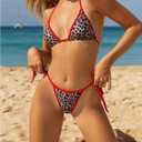 Verdusa Women's Cheetah Print Sexy Thong Bikini Sets Halter Triangle Tie Side Bikinis 2 Piece Bathing Suits Lepard Brown Red Medium