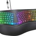 MEETION Ergonomic Keyboard Wired, New Upgrade 7 Colors Transparent Backlit, 4 Brightness, 1 RGB Breathing Backlit, Wrist Rest Cushion, USB-A/USB-C Adapter, Ergo Keyboard for Window Mac Computer Laptop