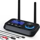 Bluetooth Transmitter Receiver 3-in-1 Bluetooth 5.3 Audio Adapter for 2 Headphones with Dual Antenna Bypass Volume Control LCD Display 3.5mm Aux/Optical/RCA for Home Stereo TV Speaker PC