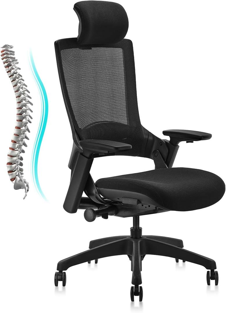 CLATINA Ergonomic High Swivel Executive Chair with Adjustable Height Head 3D Arm Rest Lumbar Support and Upholstered Back for Home Office Black Mesh/High Back (1 pack-With headrest, Black-mesh)