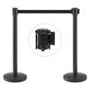 kaiyomi 2 Pack Stanchions with Retractable Belts, 11 Feet Crowd Control Posts Retractable Belt with Buffer Device, Heavy-Duty Base Stanchions Barriers Set (Black) (Black)