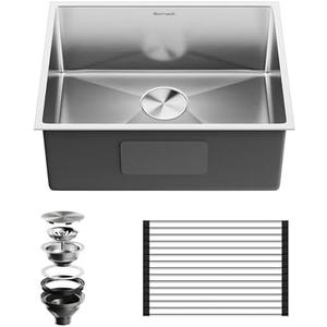 Stainless Steel Kitchen Sink, 24 x 19 x 9 Inch Undermount Kitchen Sink, Kitchen Sinks, Single Bowl Kitchen Sink, 16 Gauge Brushed Nickel Kitchen Sink, Bar Sink & Rv Sink, 9 Inch Depth