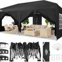 COBIZI Canopy 10x20 Pop Up Canopy Tent with 6 Sidewalls Party Tents for Parties Weddings Backyard Waterproof Outdoor Commercial Event Tent with Stakes, Ropes, Black