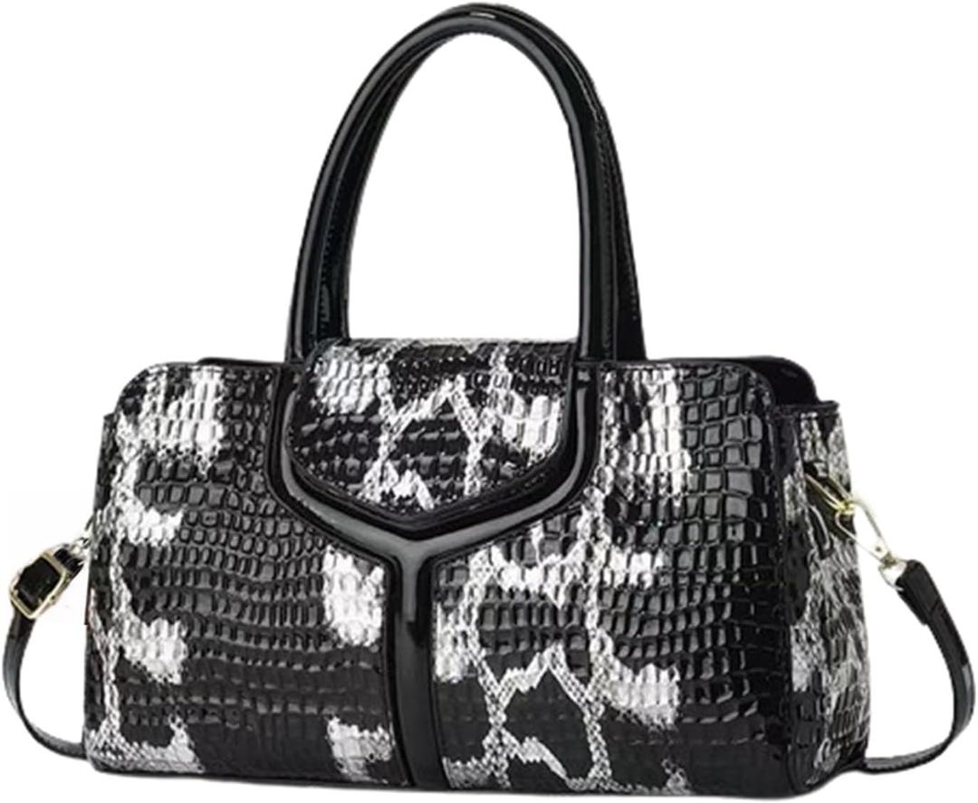 Top handle Satchel bags Shoulder Crossbody Purse Retro Crocodile Hobo Handbag Cluth Purse for Women (M Black White)