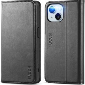 TUCCH Case Wallet for iPhone 15 6.1", [3 Card Slots] Kickstand PU Leather [RFID Blocking] Case, Flip Folio Cover with [TPU Shockproof Interior Shell] Compatible with iPhone 15 5G 2023, Classic Black