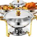 Chafing Dishes for Buffet 4 Pack, 6QT Round Chafing Dish Buffet Set 304 Stainless Steel Food Warmers for Parties Buffet Catering Events, Buffet Servers and Warmers, Chafers Servers Sets, Gold & Silver