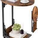 Elbourn Folding Side Table End Couch Tables,Metal Frame CShaped TV Stand for Sofa Living Bedroom Bedside Coffee Small Spaces(Vintage Wood Color)