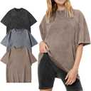 PEHMEA 3 Pcs Women's Oversized T-Shirts Cotton Short Sleeve Vintage Washed Baggy Boyfriend Streetwear Summer Tops (X-Large, Black+grey+khaki)