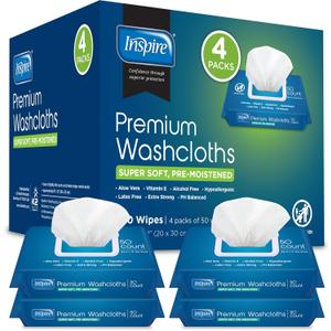 Inspire Adult Wet Wipes, Wash Cloths | Adult Wipes for Incontinence & Cleansing for Elderly, 8"x12" (200 count) (1 Count (Pack of 200))
