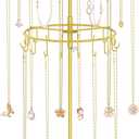 iDavosic.ly 2 Tier Rotating Necklace Holder Organizer with 42 Hooks, Adjustable Metal Bracelet Display Stand Rack, Extra Tall Keychain Spinning Tree Tower for Women, Gold