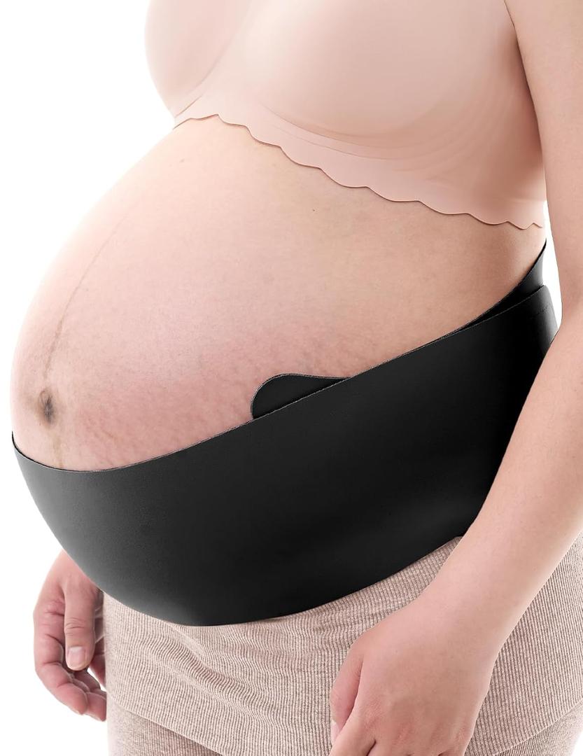 Momcozy Belly Bands for Pregnant Women, One-Piece & Portable Pregnancy Belly Band with Ergonest Back Support & Breathable Fabric  Adjustable Maternity Belt for Small/Round/High-Carrying Belly (Medium, Black)