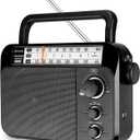 Retekess TR604W AM FM NOAA Radio, Portable Emergency Weather Radios with Best Reception, AC or D Battery Powered, with Clear Dial and Large Knob, Suit for Home (Black)