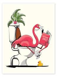 Qabliqo Pink Flamingo Bathroom Wooden Box Sign, Flamingo Bathroom Decor, Funny Tropical Pink Bird Wood Block Plaque Signs for Bath Room Washroom Desk Table Shelf Decor, 5x5 Inch